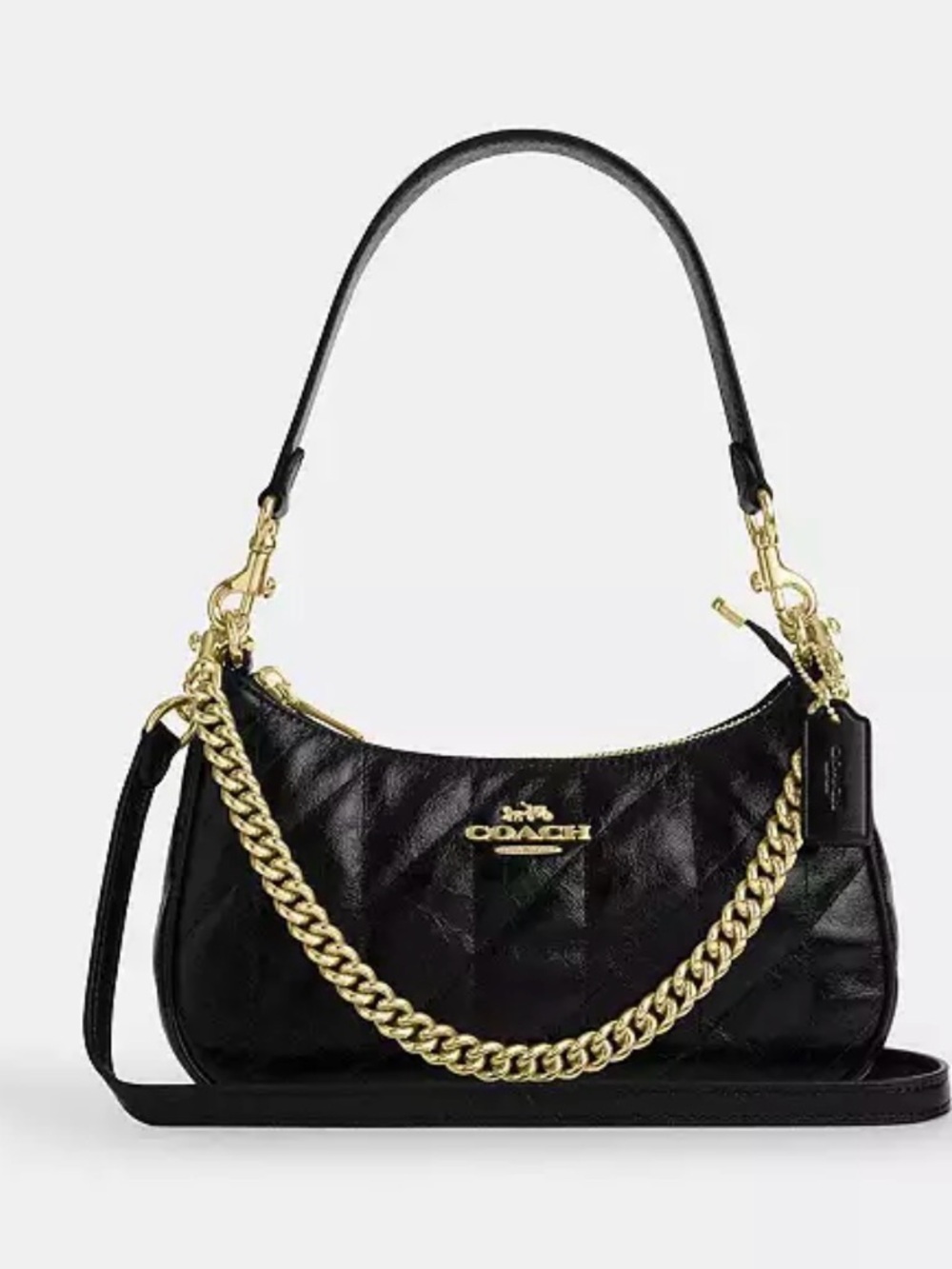 Coach Black Quilted Leather Teri Shoulder Bag with Gold Chain Accent